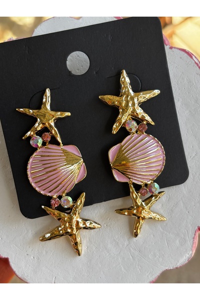 MODA أقراط نسائية ذهبية اللون من MaisonLune على شكل نجم البحر والصدف