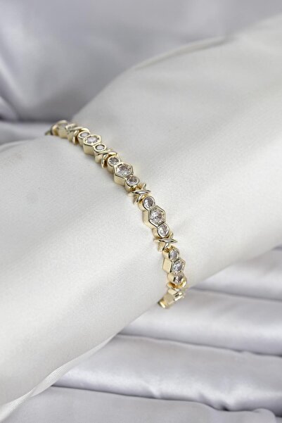 Mega Bazaar Brass Gold Color Honeycomb Model Zircon Stone Women's Bracelet