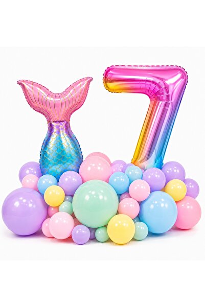 BKMC PARTY Age Balloon Mermaid Birthday Decoration Set 76 cm Number Balloon M...