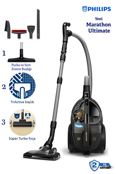 Philips Marathon Ultimate 899 W Turbo Başlıklı Toz Torbasız Süpürge, Gold Det...