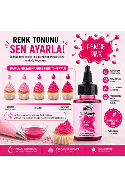 Kitchenify Su Bazlı Likit Gıda Boyası Pembe 60 g