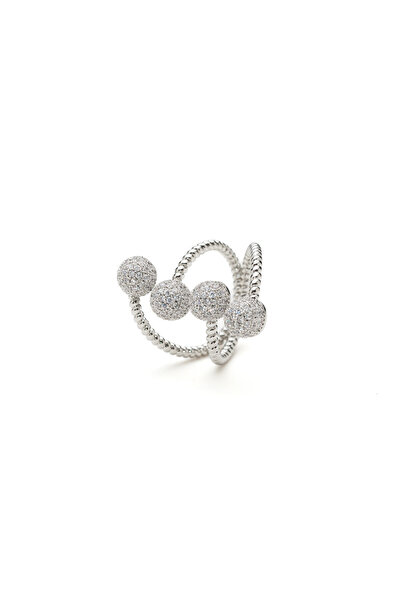 ElectraStore Adjustable Silver Cuff Ring With Zirconia Crystals