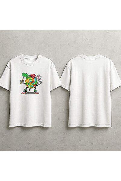 ELFERA Lollipop Character Colorful Candy White Printed Tshirt