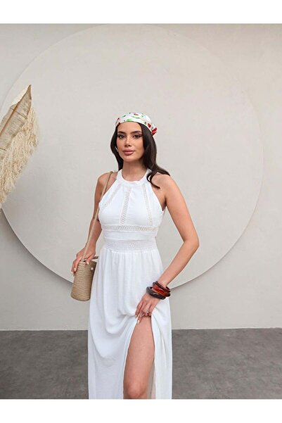Lady Pixie Beyaz Sırt Dekolteli Elbise