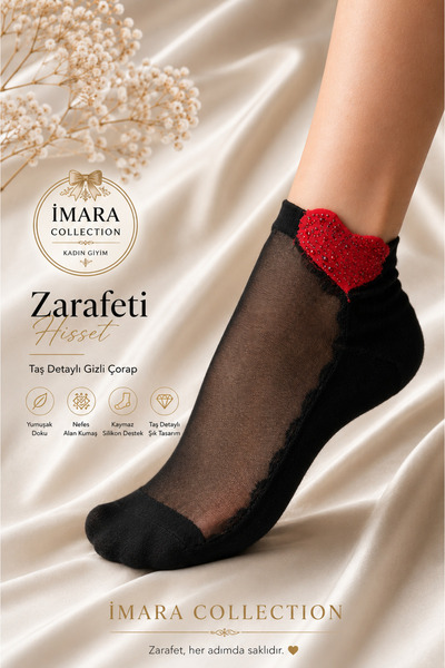 Store Siyah türlü taşlı kalpli parfüm kokulu kadın çorap