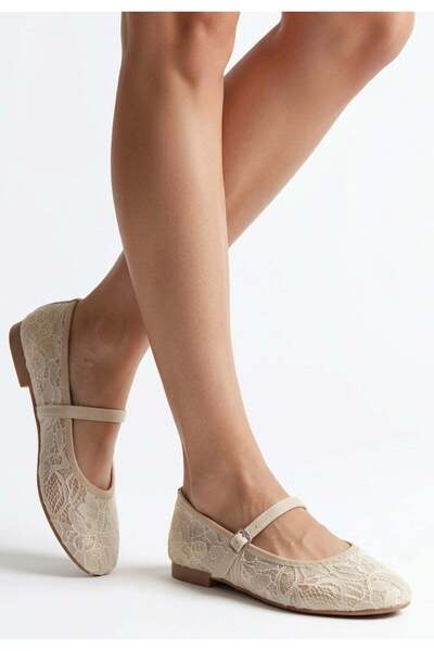 Generic Brand Tuwe Beige Tulle Ballerina Shoes