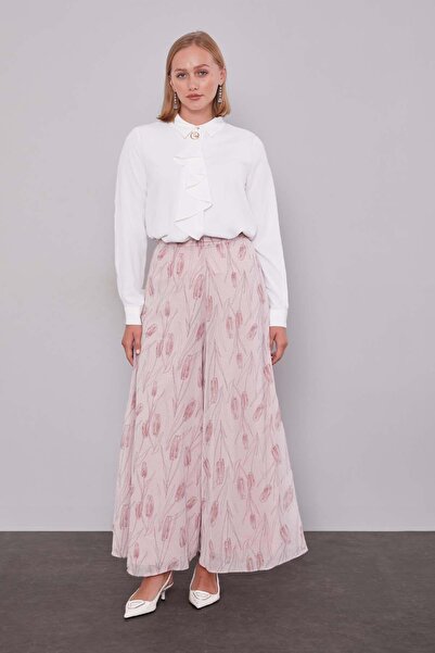 Levidor Powder Square Pattern Wide Leg Chiffon Trousers
