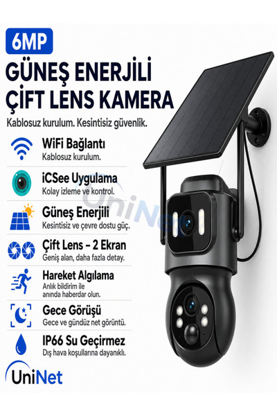 uninet Wifi Solar Güvenlik Kamerası – Güneş Panelli, Gece Görüşlü, Hareket Al...