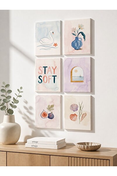ARTAGE 6’lı Retro Modern Bohem Naif Sanat Kanvas Tablo Seti