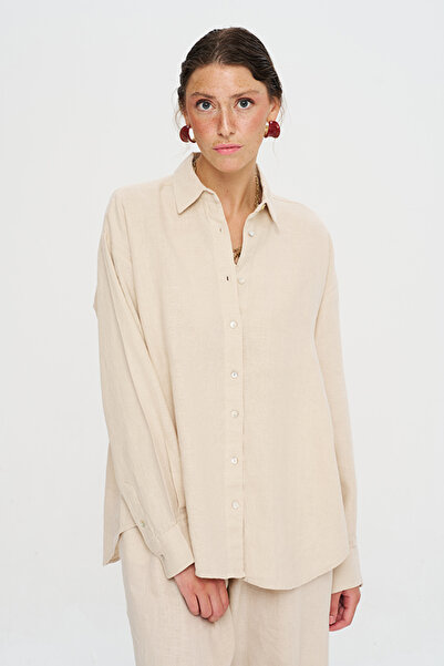 Orfeo Negro Women's 100% Linen Solid Color Shirt