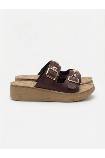 Lideral Metal Figure Detailed Double-Strapped Orthopedic Comfort Sole Slippers