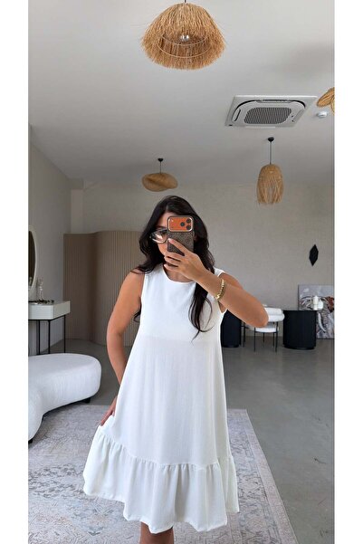 Buket Teke White Skirted Ruffled Wrap Dress