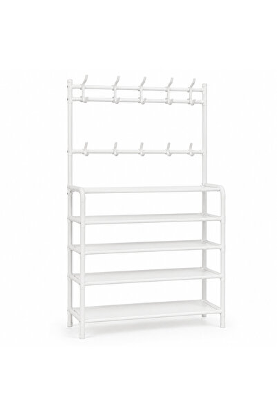 iTin Cuier metalic multifunctional, 5 rafturi si 8 carlige, 168x60x26 cm, pen...