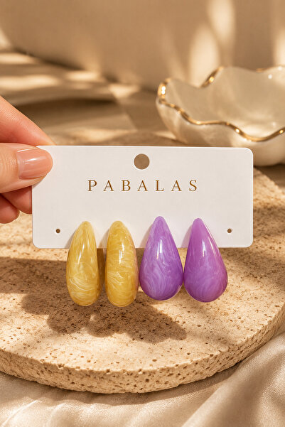 PABALAS Women's 4-Piece Earring Set Yellow Hoop Earrings Purple Drop Earrings...