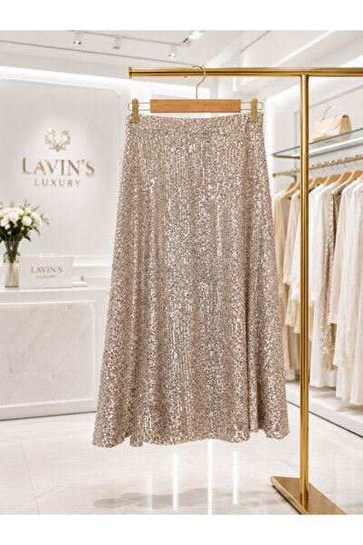 Lavin's Işıltılı Payetli Midi Etek – Lastikli Bel, Şık Davet Kombini