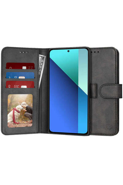Techsuit Husă pentru Xiaomi Redmi Note 13 4G, tip agendă, negru - negru