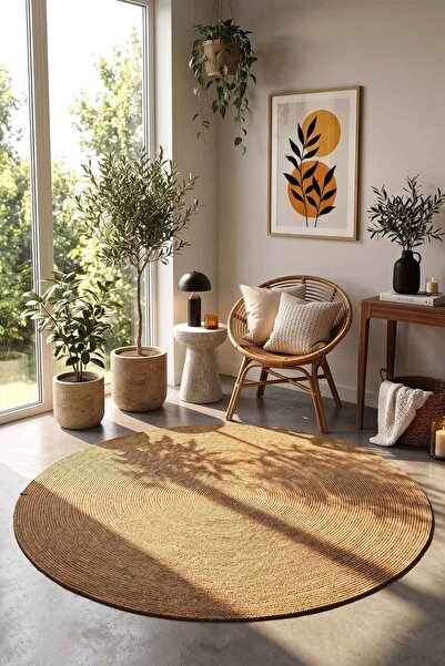 Cotto Home Nostera Örgü Hasır Görünümlü Yuvarlak Daire Dekoratif Kilim