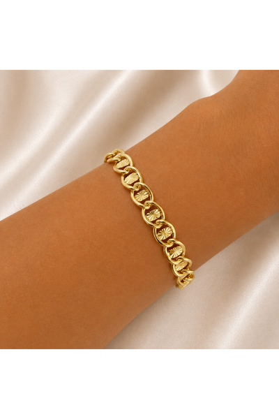 Yonida Jewelry 14K Gold Renk Kaplama Paslanmaz Çelik Kalem İşçilikli Pullu Zi...