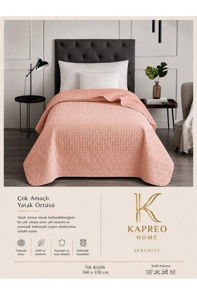 Kapreo Home Çok Amaçlı Tek Kişilik Yatak Örtüsü 160 X 220 Krem - Pudra
