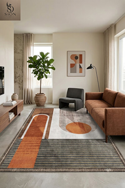 SionFabric Yıkanabilir Modern Çizgili Renkli Taban Leke Tutmaz Salon Halısı M...