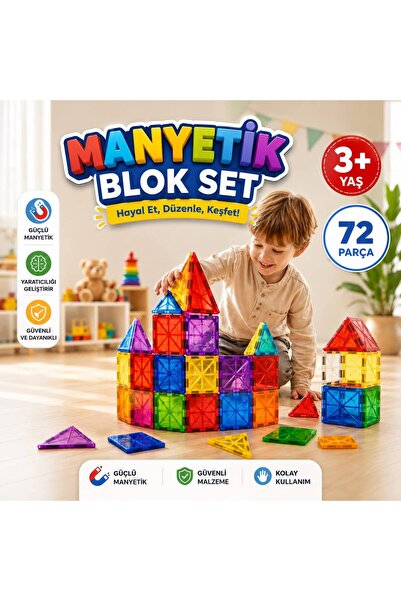celsentoys 72 Parça Manyetik Yapı Blokları - Çocuklar için Renkli 3 Boyutlu K...