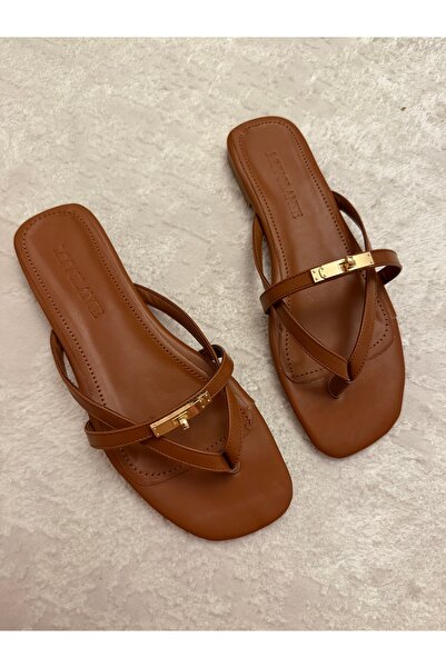 MYVOLANTE Tan Flip-Flop Slippers with Buckle Detail