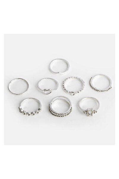 JEWELS Set inele damă, model stras, argintiu, 8 bucăți – accent elegant pentr...