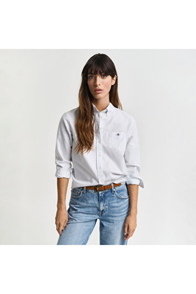 Gant Kadın Mavi Regular Fit Düğmeli Yaka Çizgili Gömlek