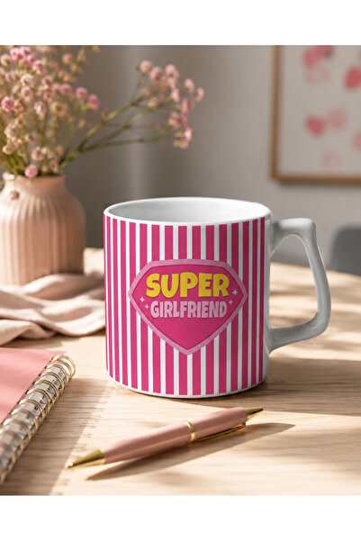 Eylül Design Super Girlfriend Pink Mug Cup Gift for Spouse and Lover Luxury M...