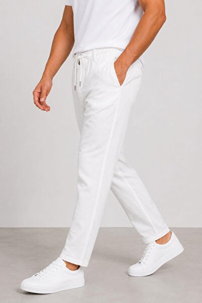 CLASSİCS MEN Ανδρικό λινό παντελόνι jogger casual με δέσιμο στη μέση 7734