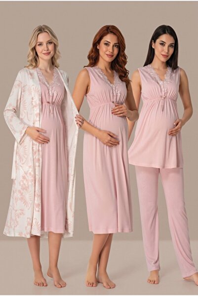 Generic Brand Women's Powder Patterned Lace New Season 4-Piece Maternity Nigh...