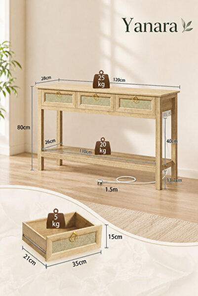 Yanara rattan side table features a charging station and USB-C port, three dr...