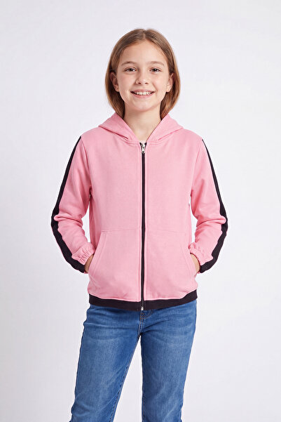 FYK KİDS Girl's Striped Detailed Zippered Hooded Sweatshirt