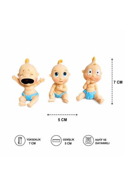 Mini Bebek Biblosu 7 cm | 3'lü Sevimli Bebek Figürü Seti | Baby Shower, Cinsiyet Partisi, Diş Buğdayı Hediyelik Biblo