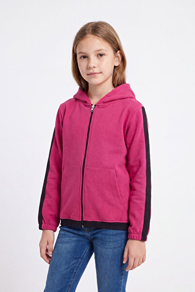 FYK KİDS Girl's Striped Detailed Zippered Hooded Sweatshirt