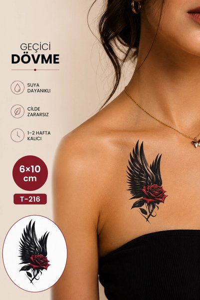 Barly Gül Ve Kanat Mini Geçici Dövme Tattoo