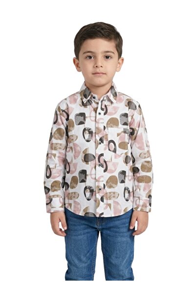 Babyqlo Boys Beige Pink Geometric Printed Shirt