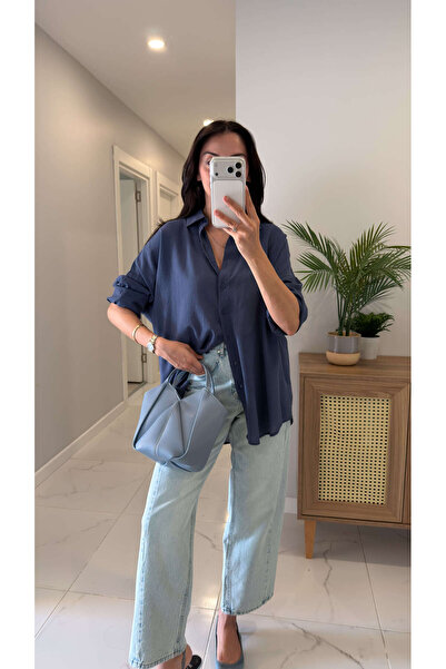 BİRCANÇİL Verani İndigo Oversize Basic Gömlek