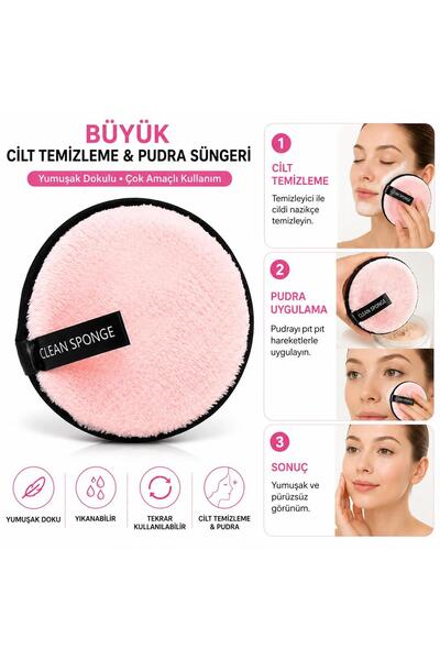 3B Trend Büyük Cilt Temizleme ve Pudra Süngeri Yıkanabilir Makyaj Temizleme P...