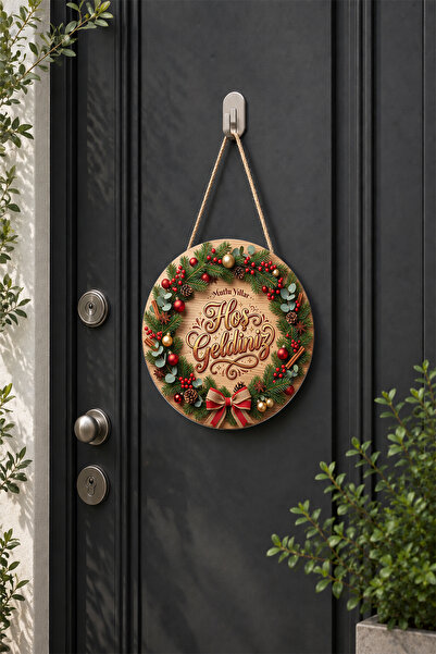 Lucena Christmas Themed Wooden Door Ornament with Welcome Written Mdf Circula...