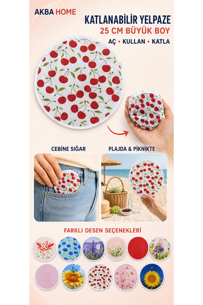 AKBA HOME Katlanabilir Kore Yelpazesi Büyük Boy Desenli Kılıflı Desenli Taşınabilir