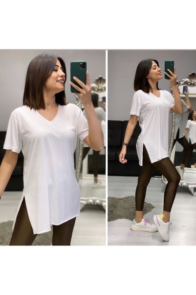 Generic Brand Tricou din bumbac cu crăpături laterale