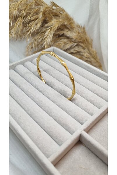 ZEYKU ACCESSORİES Women's Gold Color Bamboo Patterned Stylish Cuff Bracelet