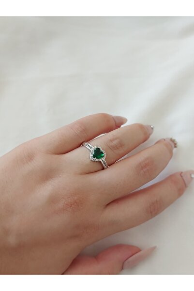 bijoux uniques Green Heart Zircon Stone Steel Gift Adjustable Ring for Lover