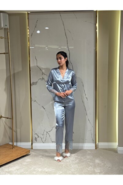 DAWN LİNE 6 Piece Lace Satin Nightgown Dressing Gown Pajama Set Shorts Set 6-...