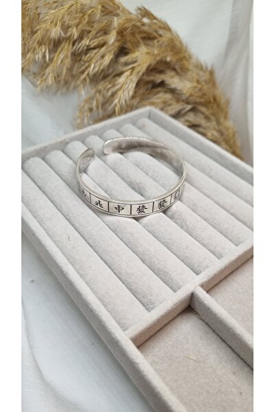 ZEYKU ACCESSORİES Unisex Silver Color Far East Patterned Handcuff Bracelet - ...