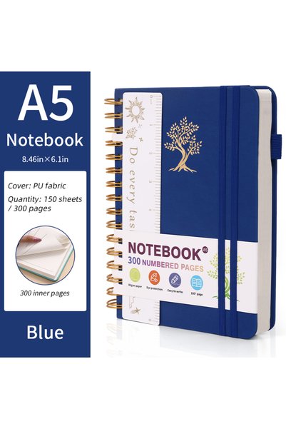 Choice4 navy A5 Hardcover Spiral Bound Notebook Journal 300 College Ruled Num...