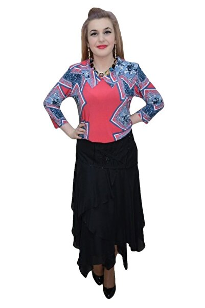 OEM Fusta neagra, eleganta, cu design deosebit de volane asimetrice