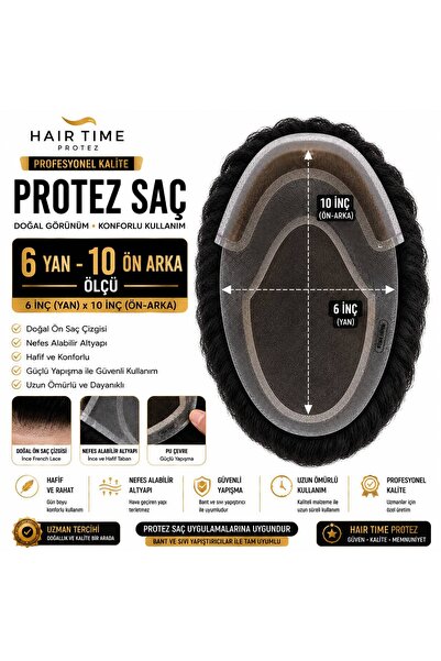 Hairtime 6.10 ÖLÇÜ PROTEZ SAÇ ERKEK GERÇEK İNSAN SAÇI HER YÖNE TARANABİLİR