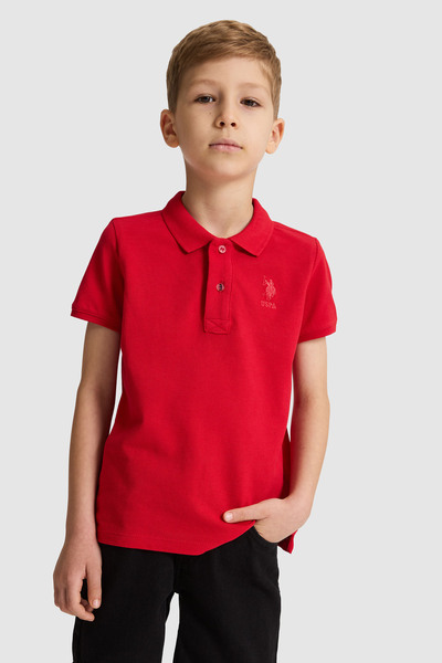 U.S. Polo Assn. تي شيرت أساسي للأولاد ذو ياقة بولو باللون الأحمر 50320118-VR171